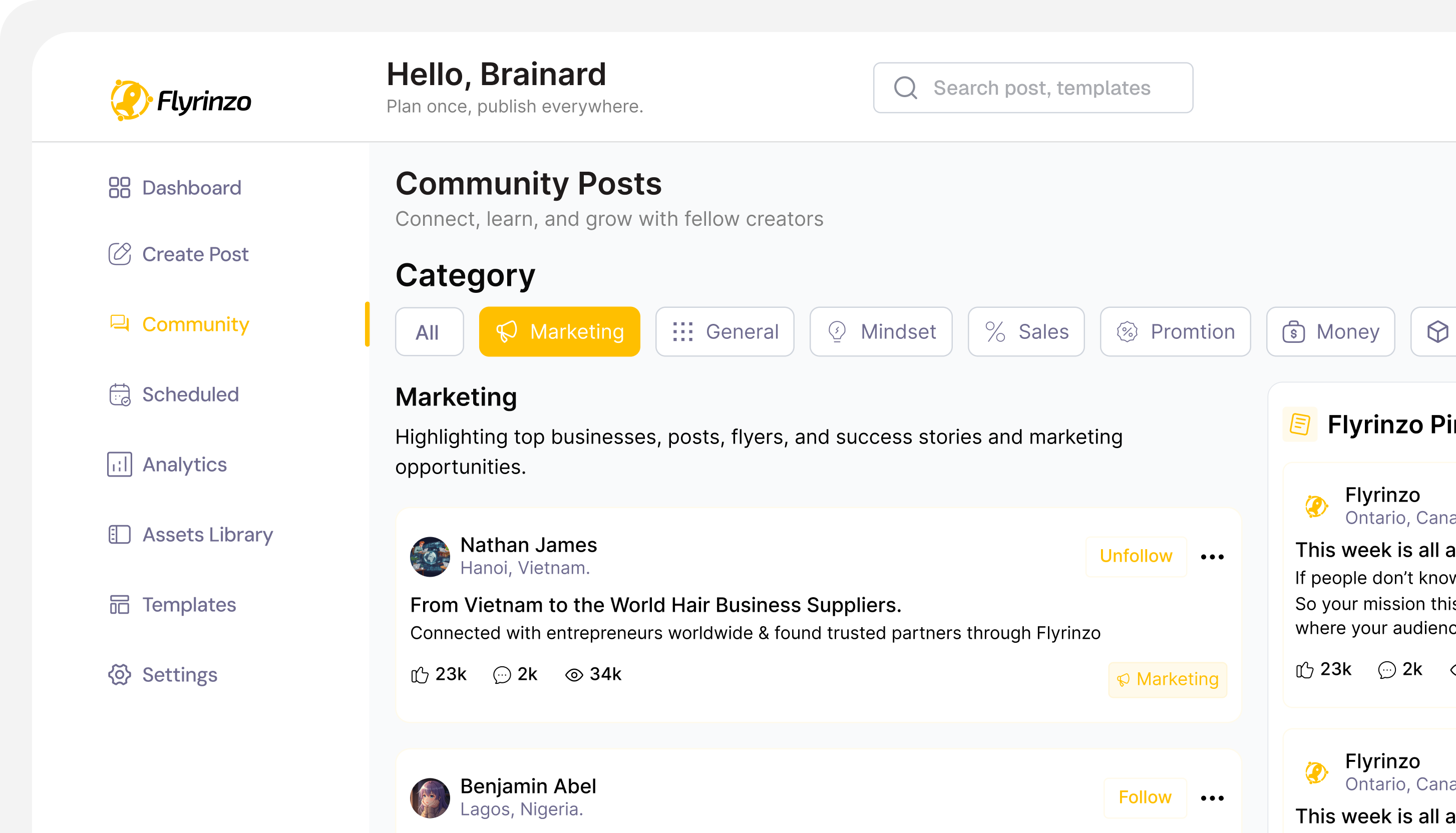 Flyrinzo community feed